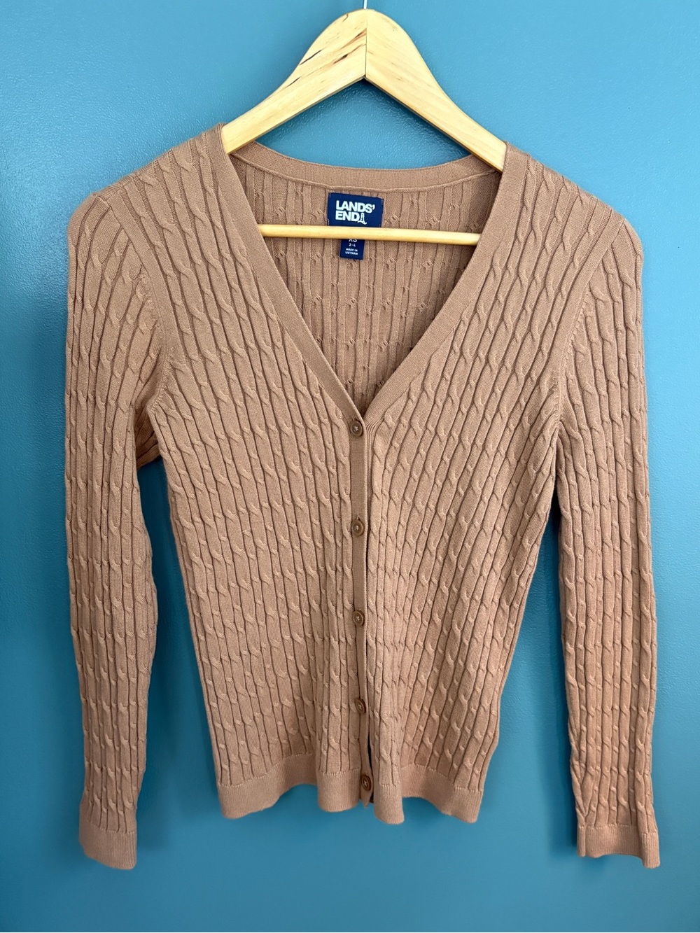 Land’s End Women’s Cable Knit Tan Cardigan Size XS
